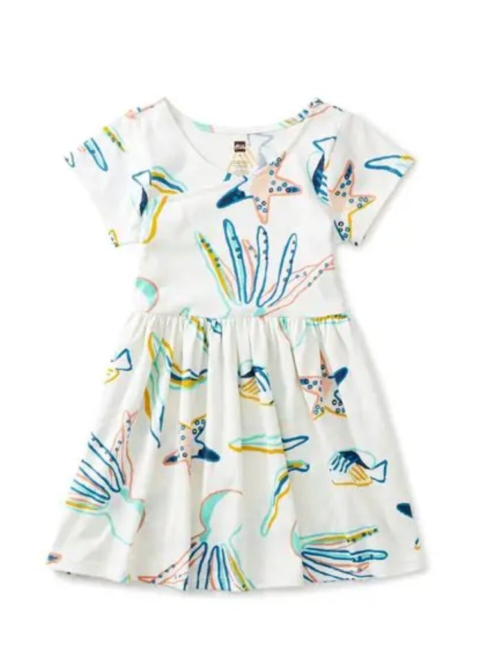 TEA Collection Girls Caribbean Reef Ocean Print Dress Wrap Neck 7 New
